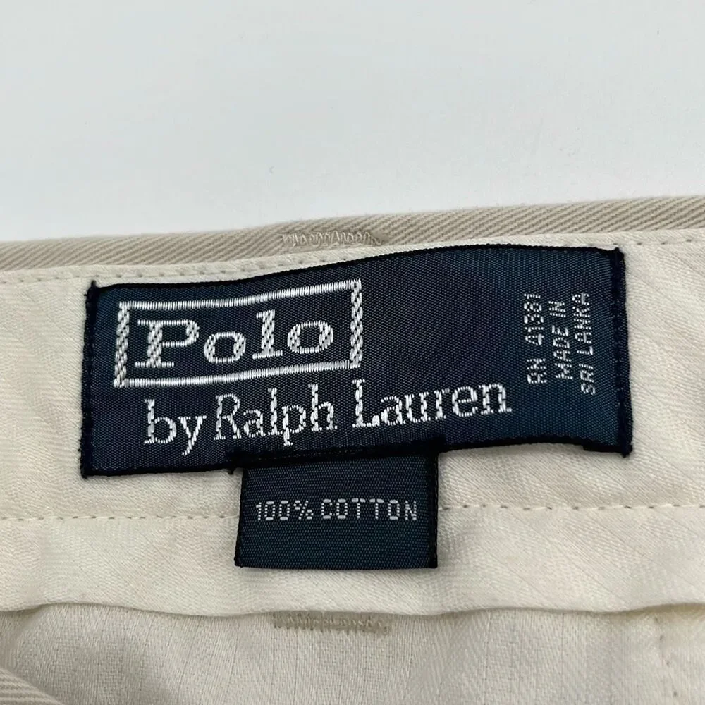 POLO‎ RALPH LAUREN Pants Men's Size 50B Beige Cotton Flat Front Chino High-Rise